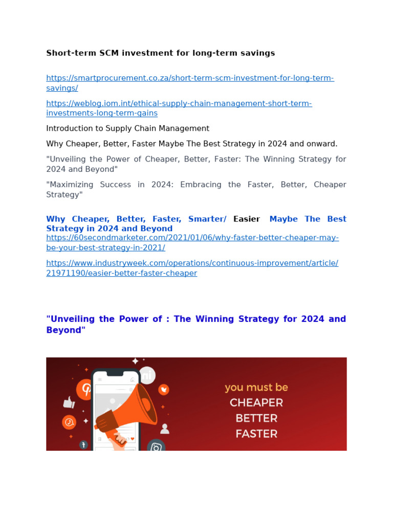 Why Cheaper, Better, Faster May Be The Best Strategy | PDF | Supply ...