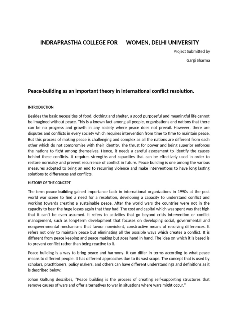 Peace-Building in Conflict Resolution | PDF | Peacebuilding | Peacekeeping