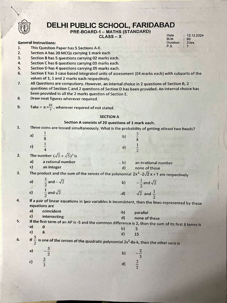 Pre Board Paper 5 | PDF