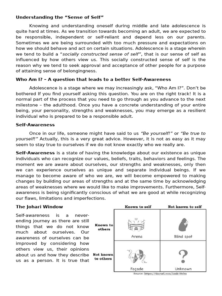 Personal Development q1-m1.1 p1 | PDF | Self Concept | Self Awareness