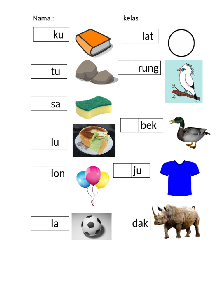 latihan melengkapi suku kata ba bi bu be bo | PDF