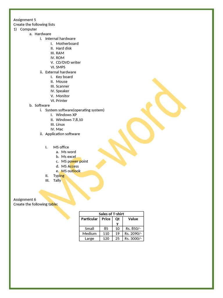 Assignment Overview: Computing & Sales | PDF | Computer Hardware ...