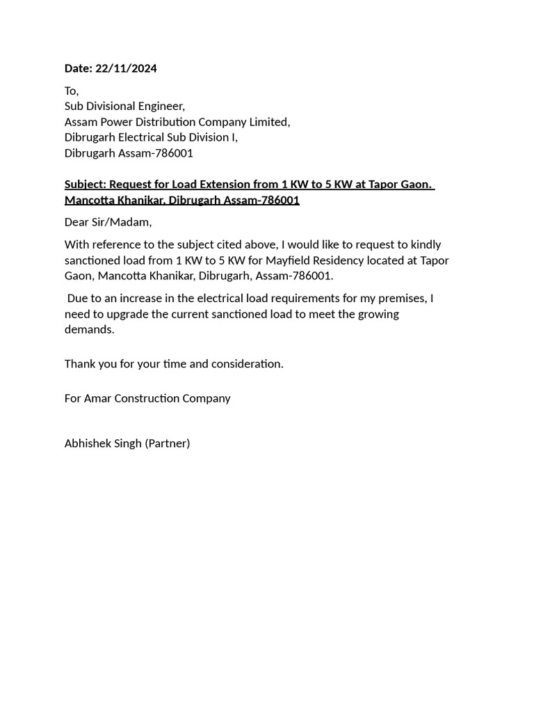 Request for Load Extension to 5 KW | PDF