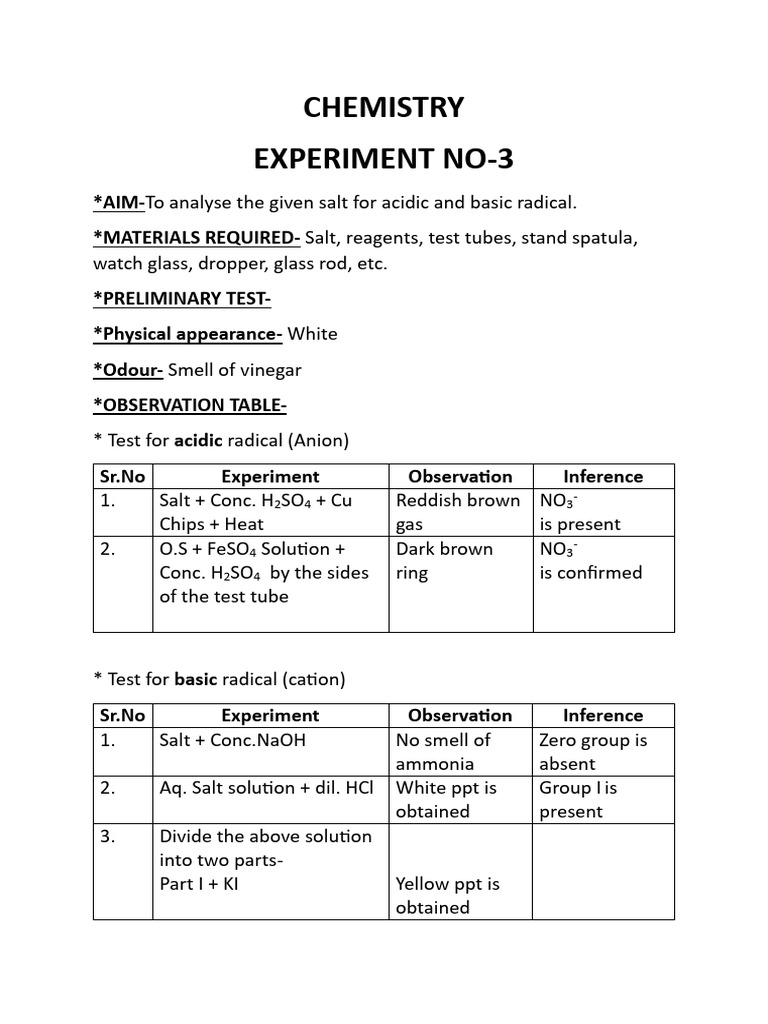 Salt Analysis for Acidic and Basic Radicals | PDF