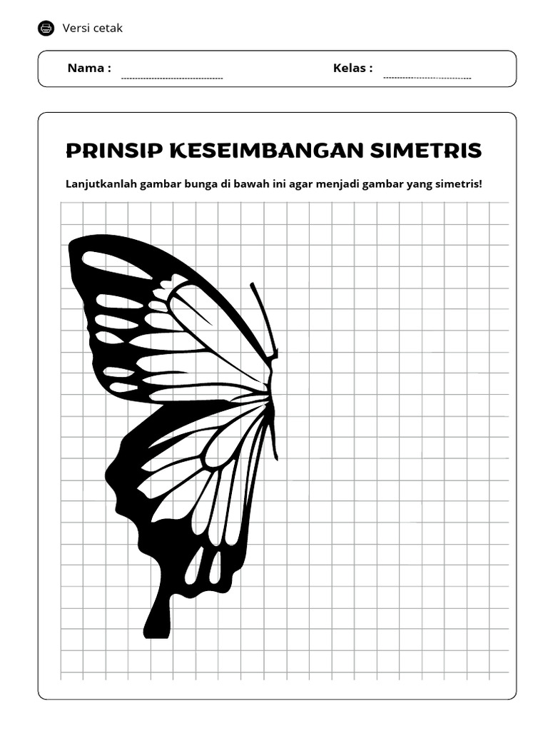 Prinsip Keseimbangan Simetris Pohon Dan Bunga Lembar Kerja Seni