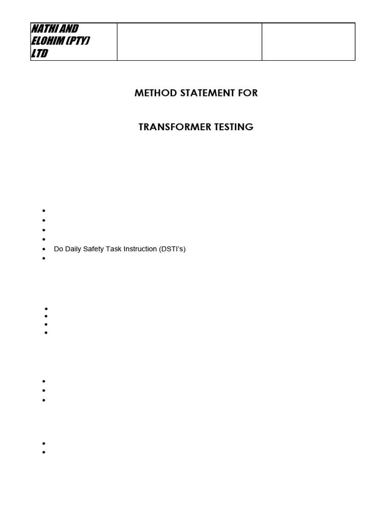 Method Statement - Ratio Test On Transformer | PDF | Transformer ...