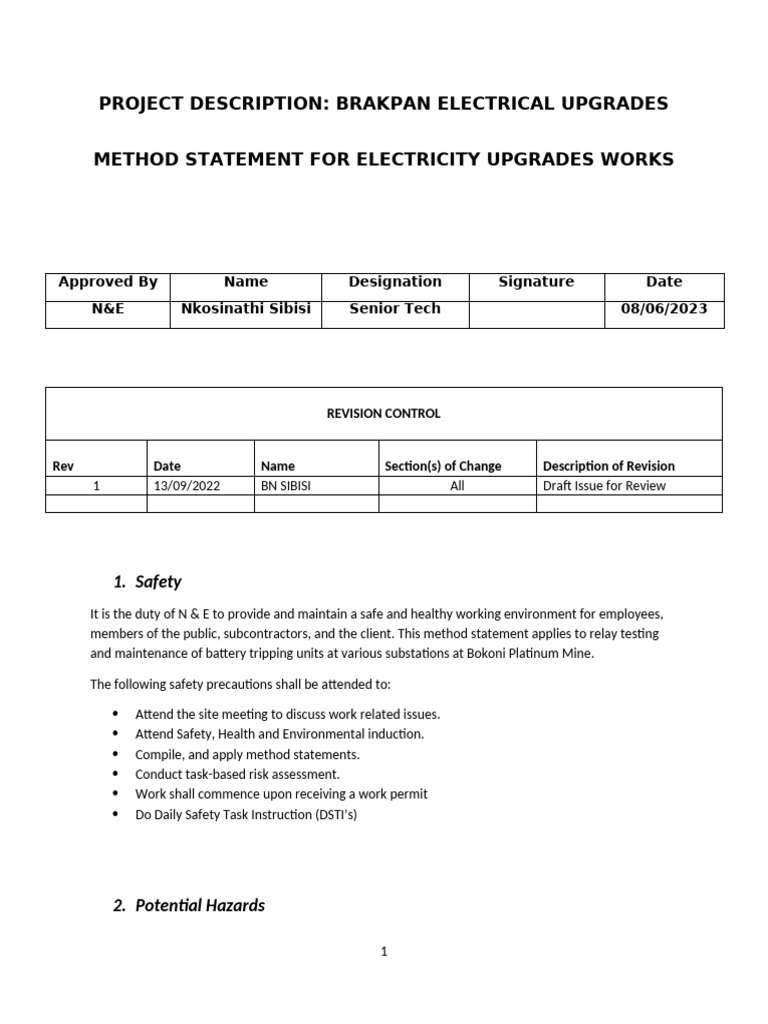 Braakpan Electrical Upgrade Method Statement | PDF | Electrical ...