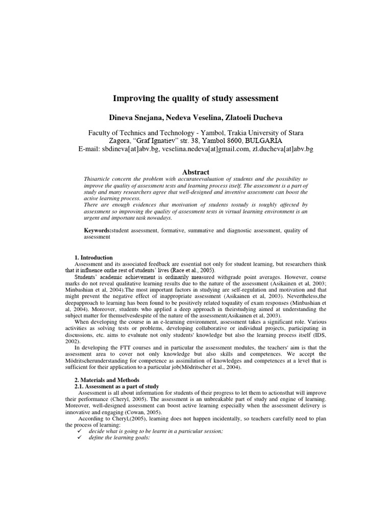 Improving The Quality of Study Assessmen 2018 | PDF | Educational ...