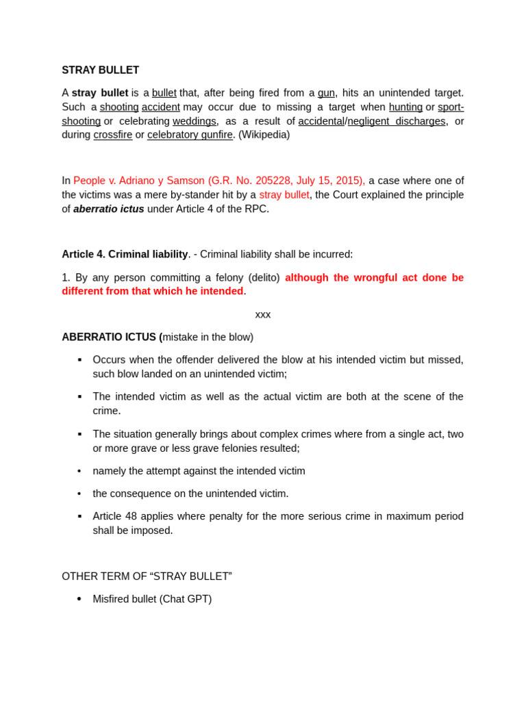 Understanding Stray Bullets and Liability | PDF