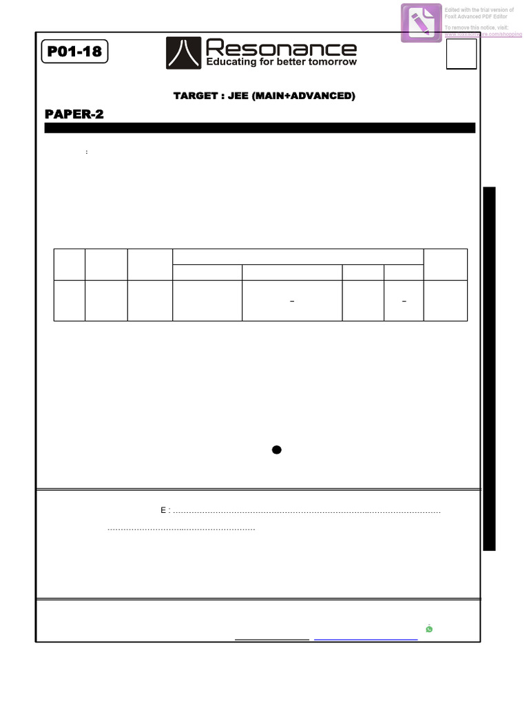 Advanced Pattern Part Test-1 (Apt-1) : Paper-2 | PDF | Mathematics