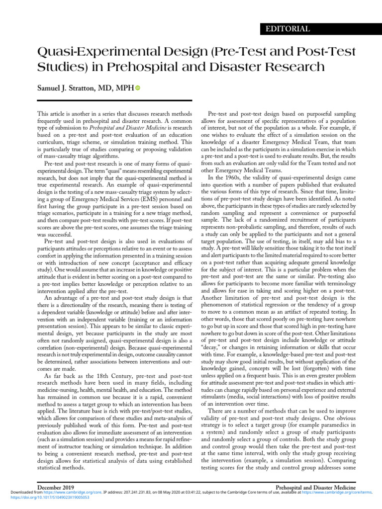 Quasi-Experimental Pre-Test/Post-Test Design | PDF | Cognition ...