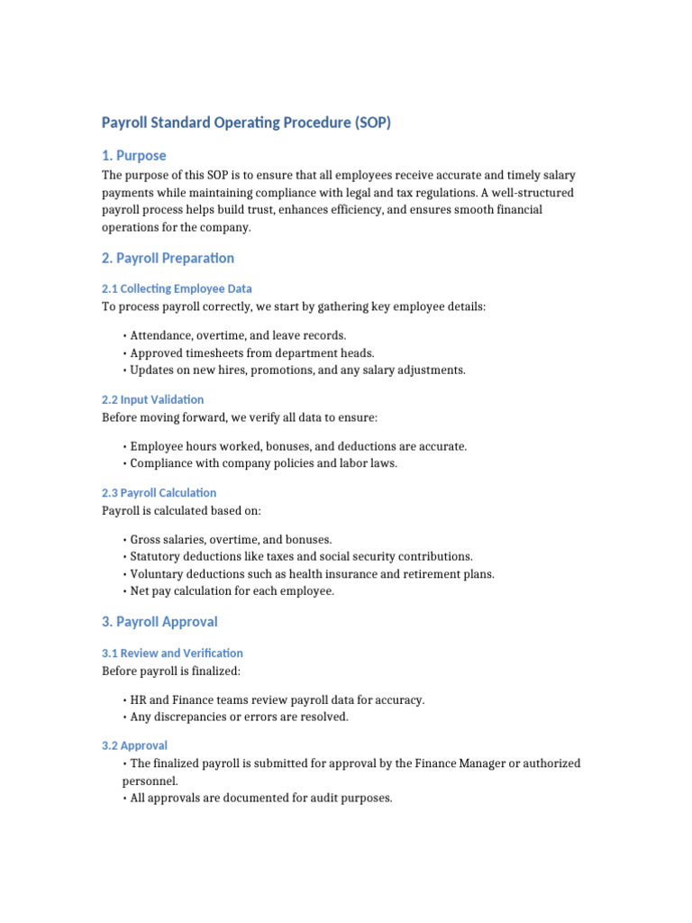 Payroll Standard Operating Procedures Guide | PDF | Payroll | Business
