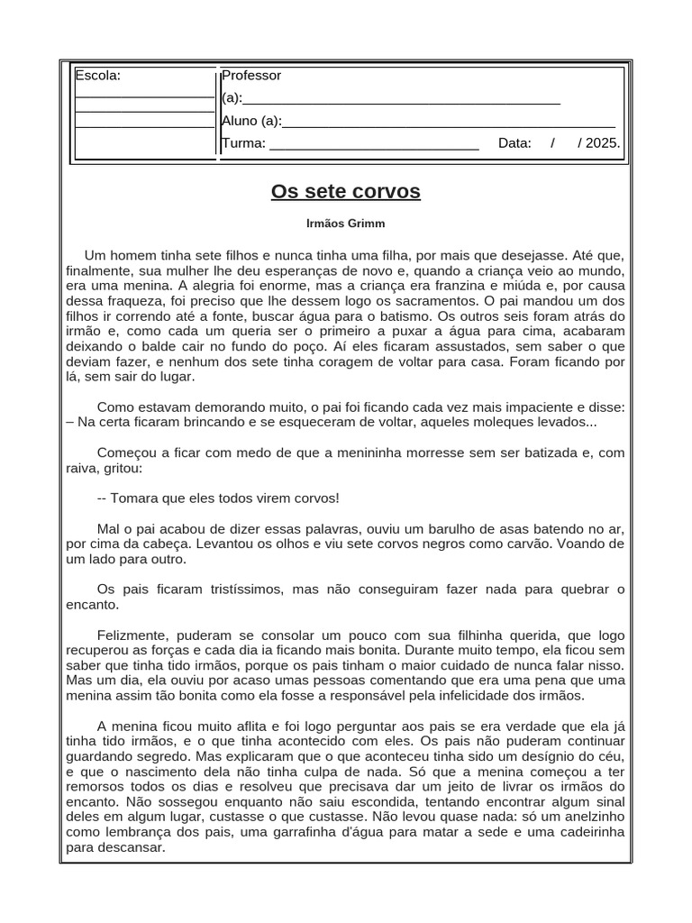 A História dos Sete Corvos dos Grimm | PDF