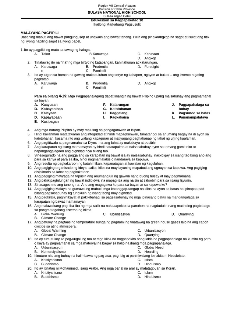 Esp-10 - Third-Quarter-Exam | PDF