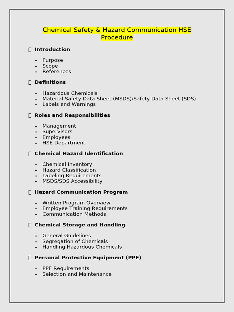 Chemical Safety Hazard Communication HSE Procedure | PDF | Dangerous ...