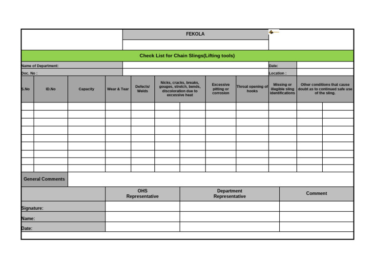 Chain Sling Inspection Checklist | PDF