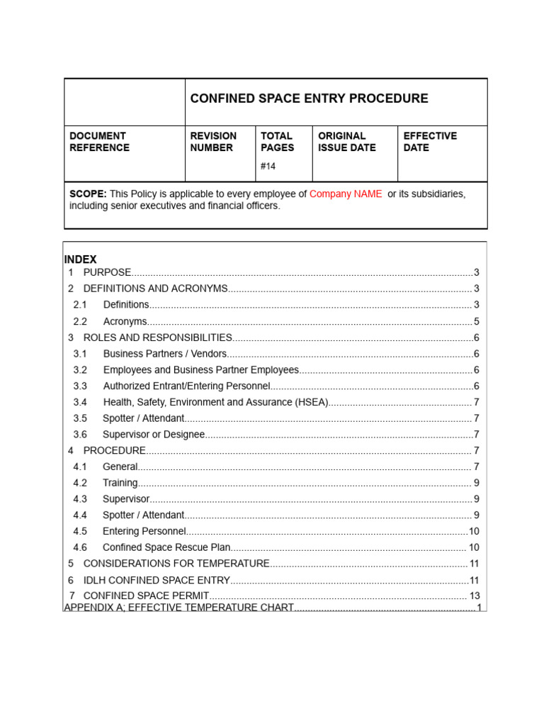 Download Confined Space Procedure Template (MS Word) docx PDF Download Confined Space Procedure Template (MS Word) docx PDF