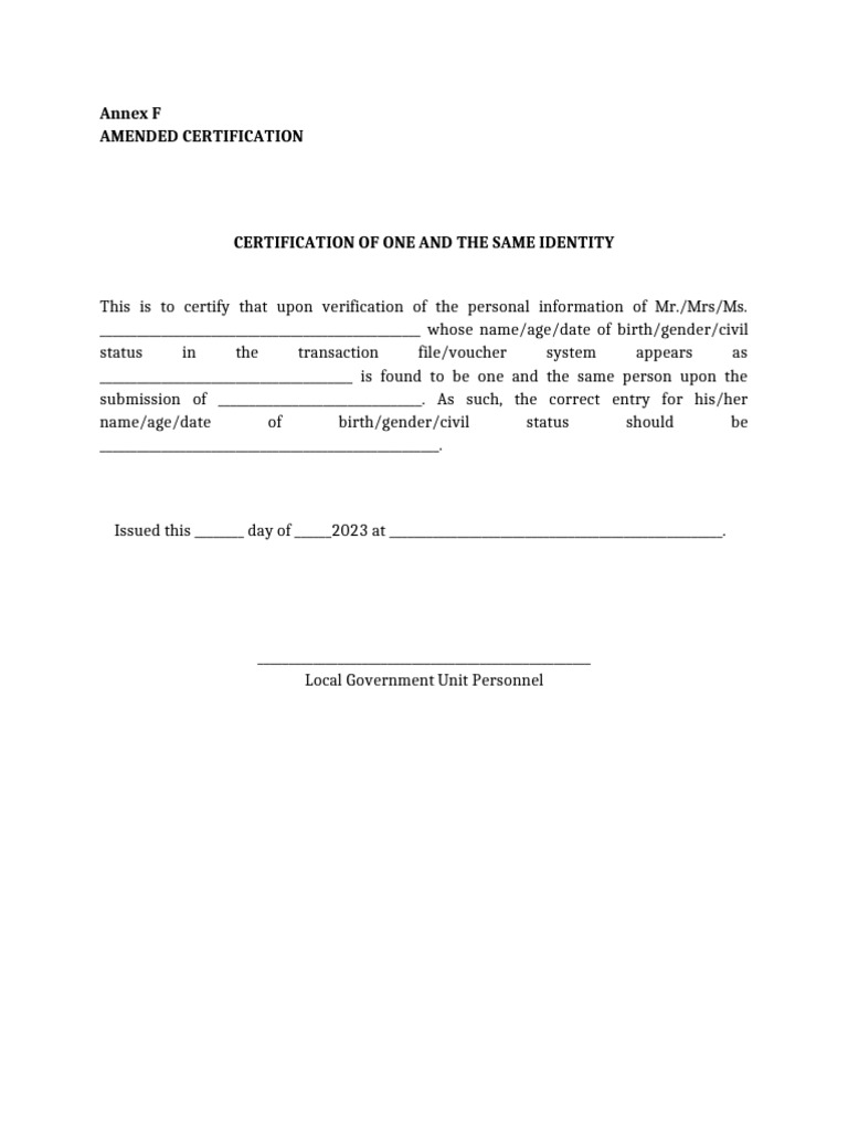Certification of Identity Correction | PDF