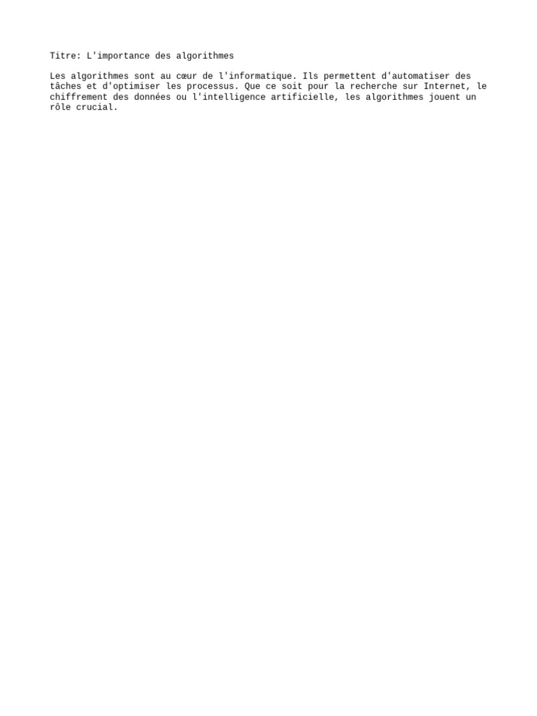 Importance des algorithmes en informatique | PDF