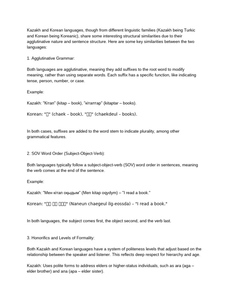 Kazakh and Korean | PDF | Korean Language | Syntax