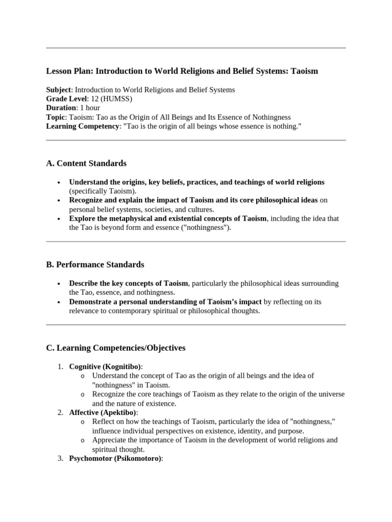Lesson Plan | PDF | Tao | Concept