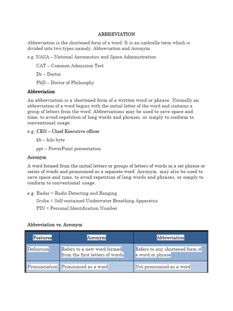 Understanding Abbreviations and Acronyms | PDF | Acronym | Word