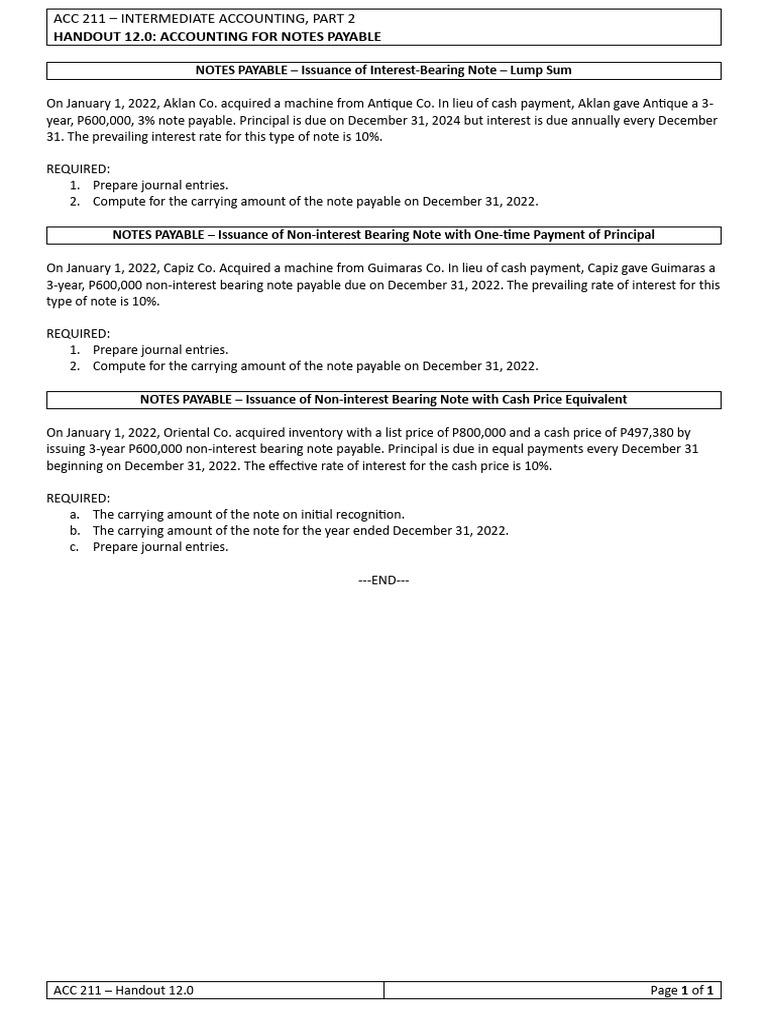 ACC 211 HO 12.0 Accounting For Notes Payable | PDF