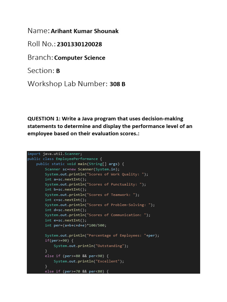 Java Programs for Employee Evaluation and Management | PDF | Software ...
