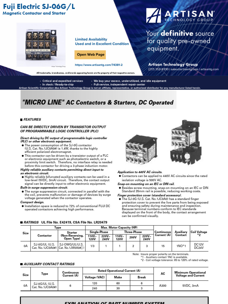 Fuji Electric SJ-06G/L Contactor Overview | PDF | Mains Electricity | Relay