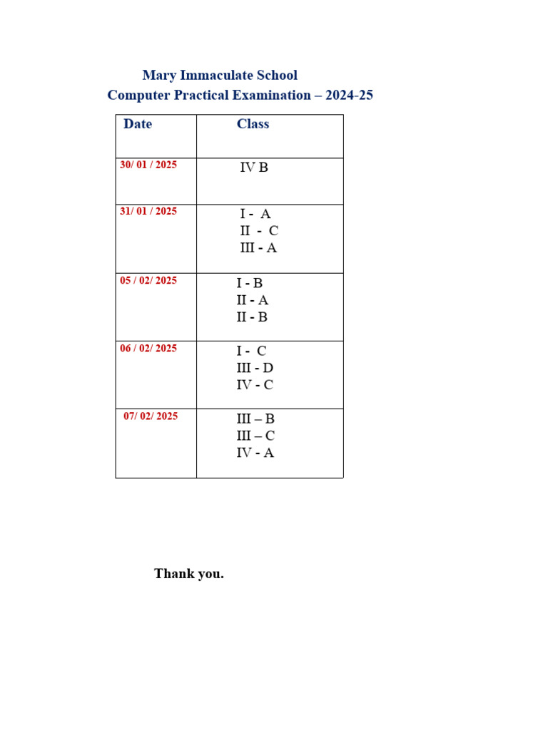 Computer Practical Exam Schedule 2025 | PDF