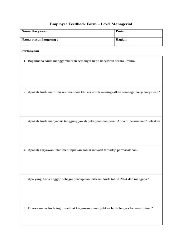 Employee Feedback Form LV Managerial | PDF