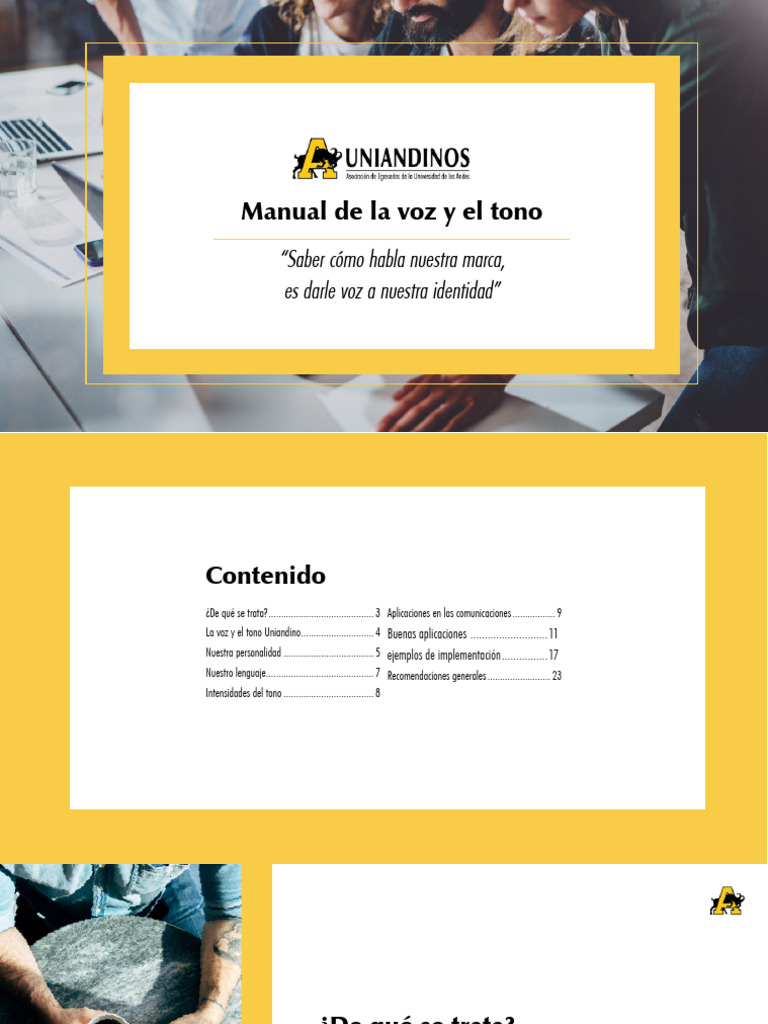 Manual de Voz y Tono Uniandino | PDF | Comunicación | Bienestar