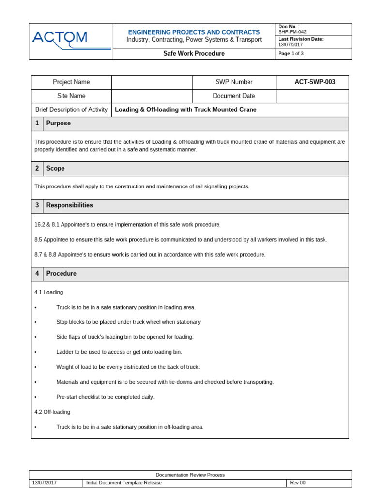 Safe Work Procedure for Crane Loading | PDF | Personal Protective ...