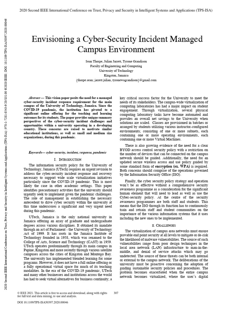Envisioning A Cyber-Security Incident Managed Campus Environment | PDF ...