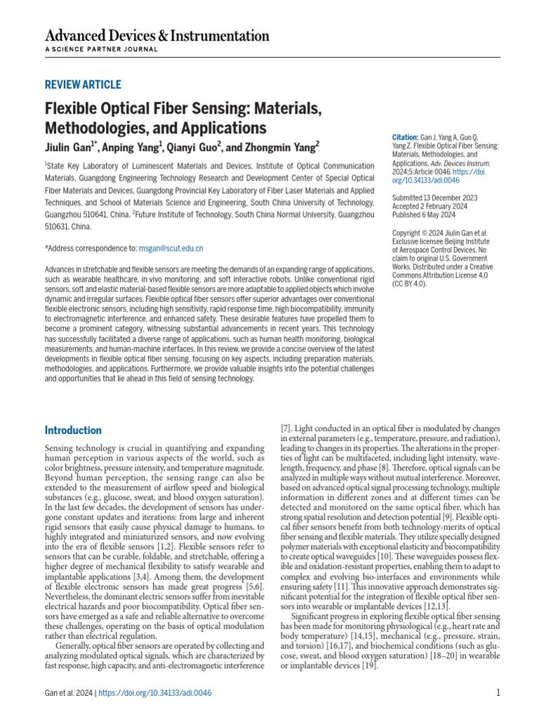 Flexible Optical Fiber Sensing Materials Methodolo | PDF | Optical ...
