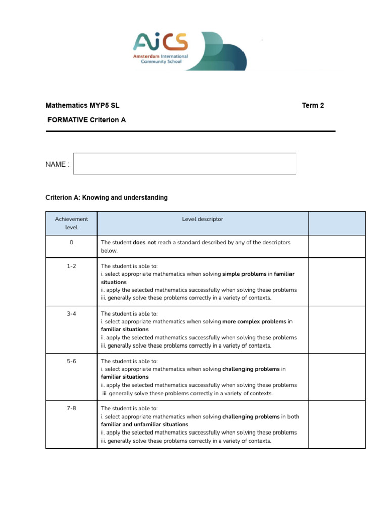 MYP5 Broad-Based Test FORMATIVE 2025 | PDF