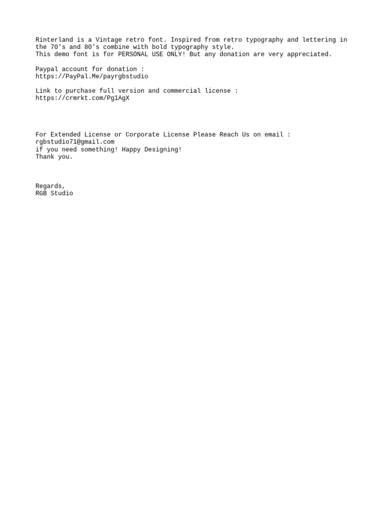 Rinterland Vintage Retro Font Demo | PDF