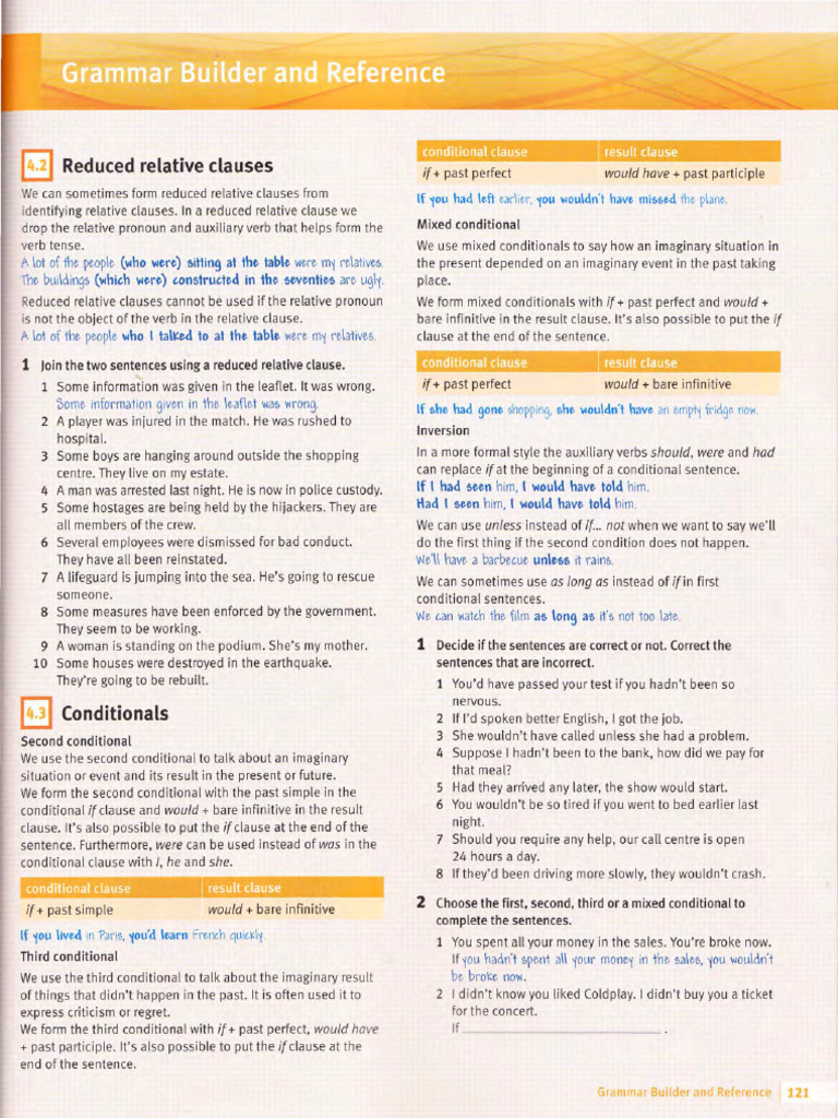 Reduced Relative Clauses and Conditionals | PDF | Verb | Language Mechanics