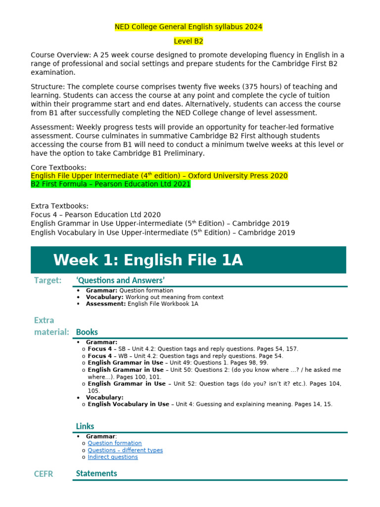 Upper Intermediate B2 Syllabus 2024 - V2 | PDF | English Language ...