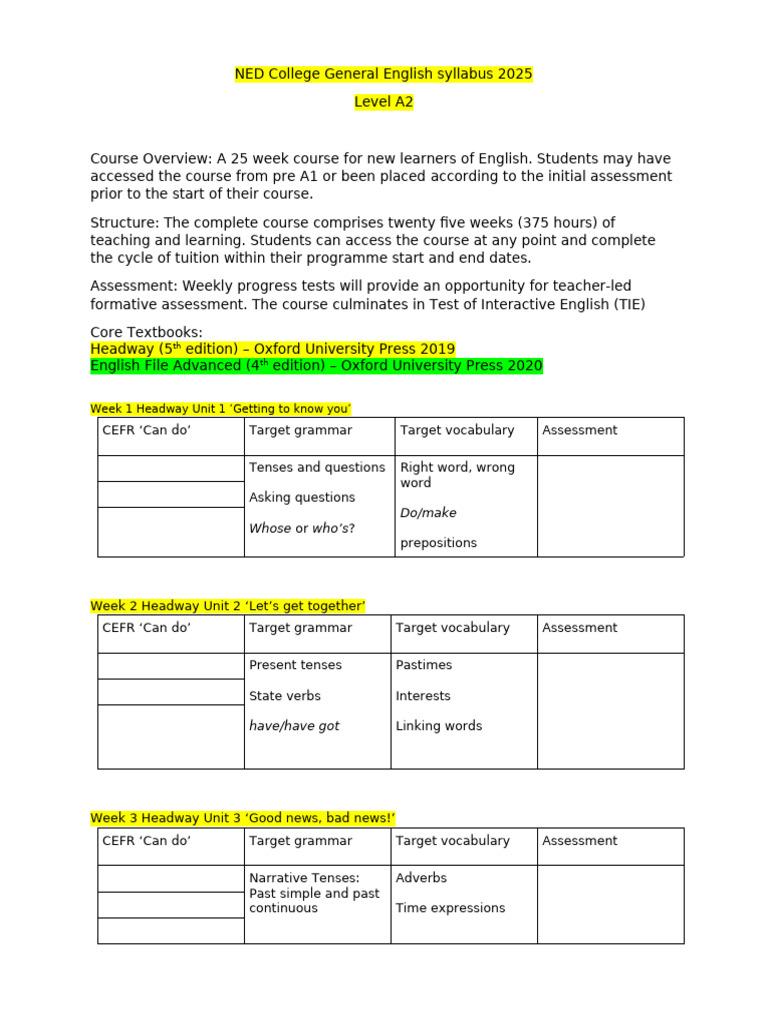 NED College A2 English Syllabus 2025 | PDF | English Language | Verb