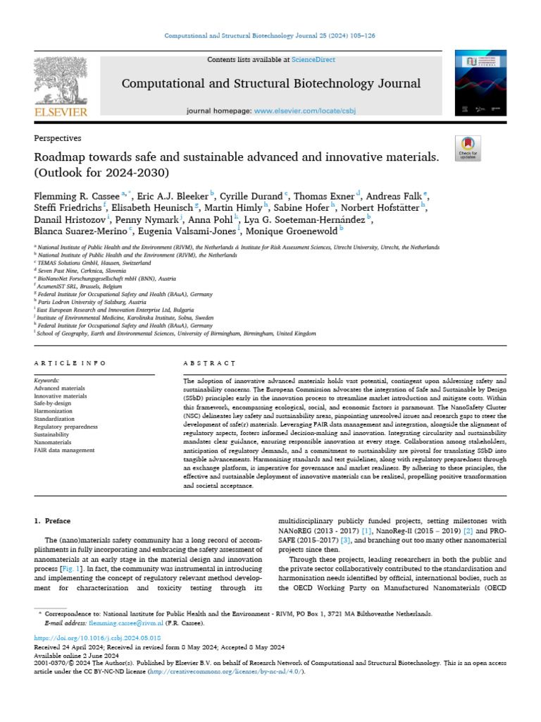 Roadmap for Safe Advanced Materials | PDF | Sustainability | Safety