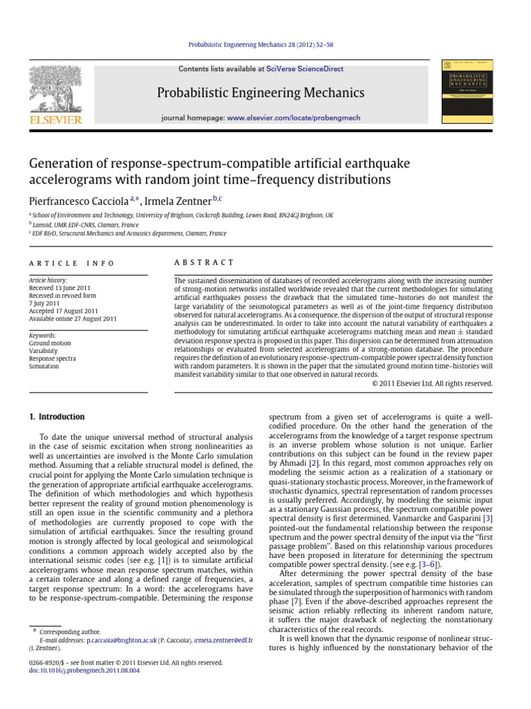 Artificial Earthquake Simulation Method | PDF | Spectral Density ...