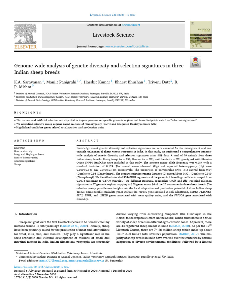 Genetic Diversity in Indian Sheep Breeds | PDF | Inbreeding | Single ...
