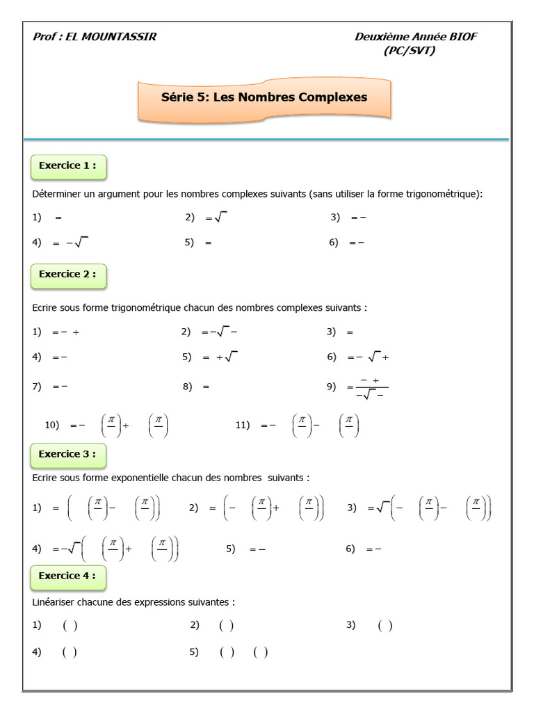 Nombres complexes : arguments et formes | PDF | Analyse complexe ...