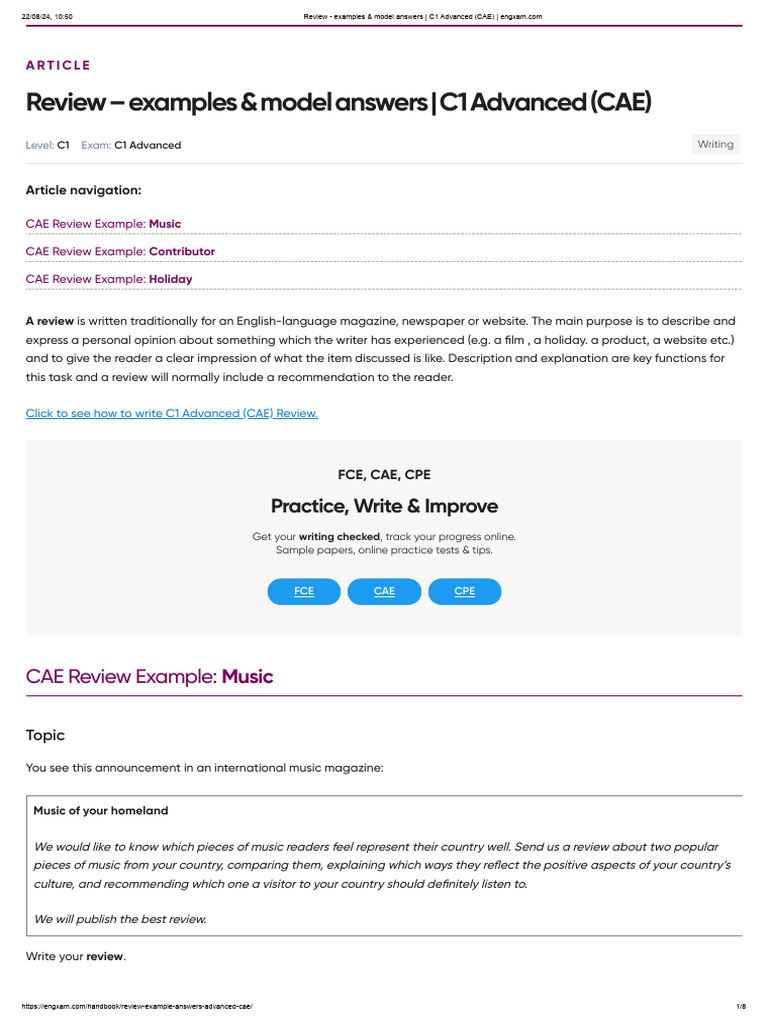 CAE Review Examples for Music Analysis | PDF | English Language | Resort