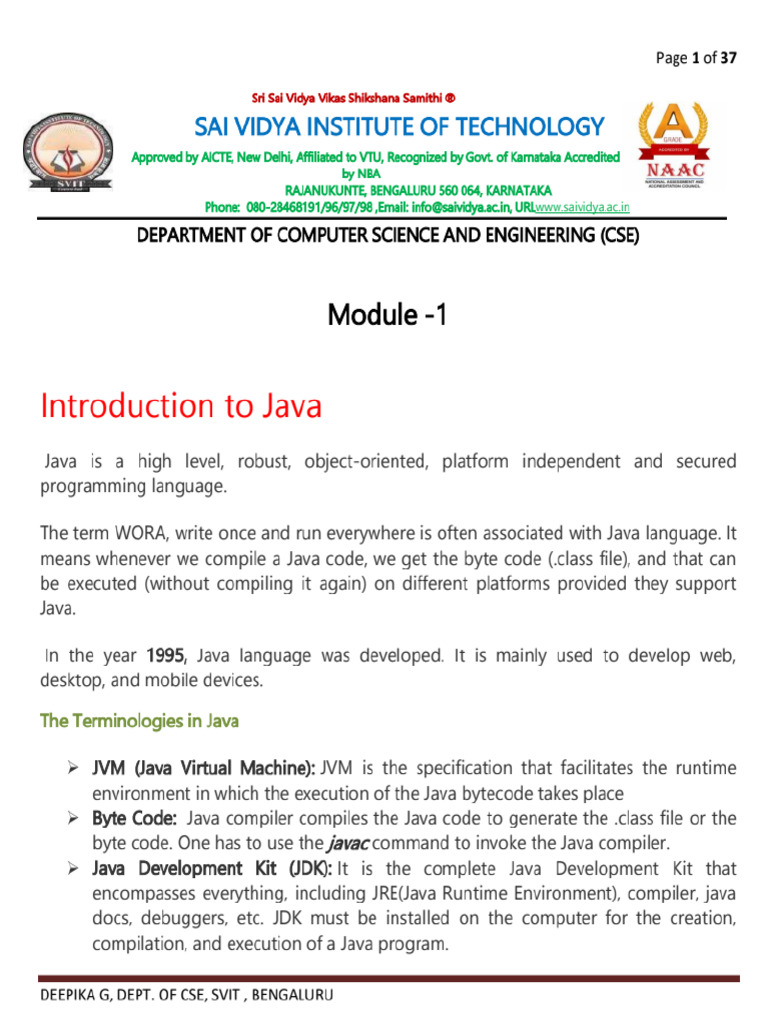 Module 1 Java Notes - 1600 - PDF - Gdrive.vip | PDF