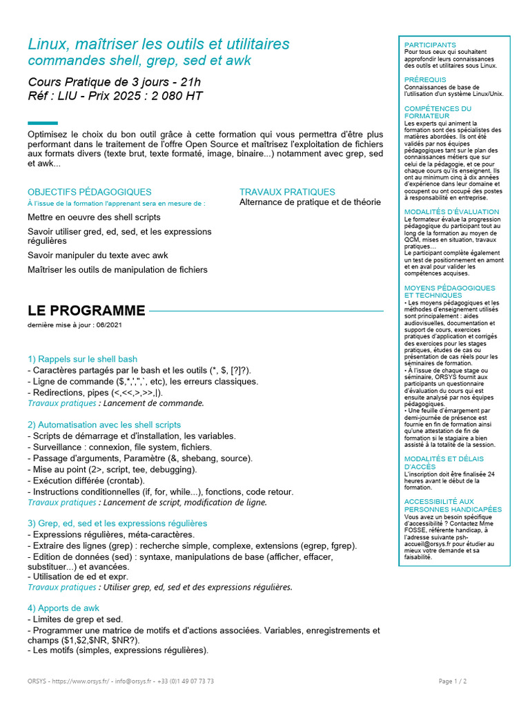 Maîtriser sed et outils Linux | PDF | Expression régulière | Pédagogie