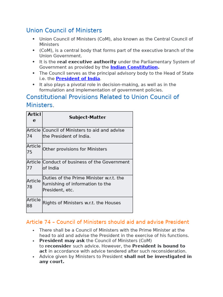 Overview of India's Union Council of Ministers | PDF | Oath Of Office ...