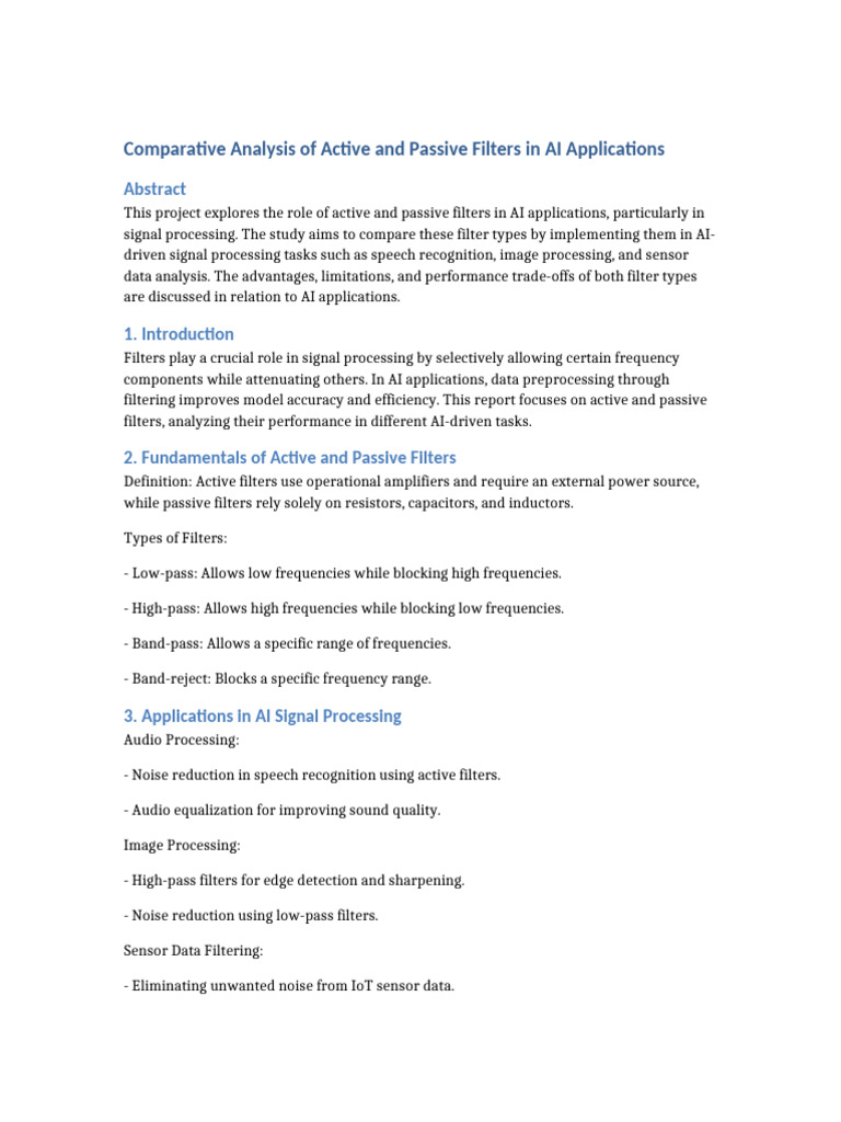 Active vs Passive Filters in AI Signal Processing | PDF | Electronic ...