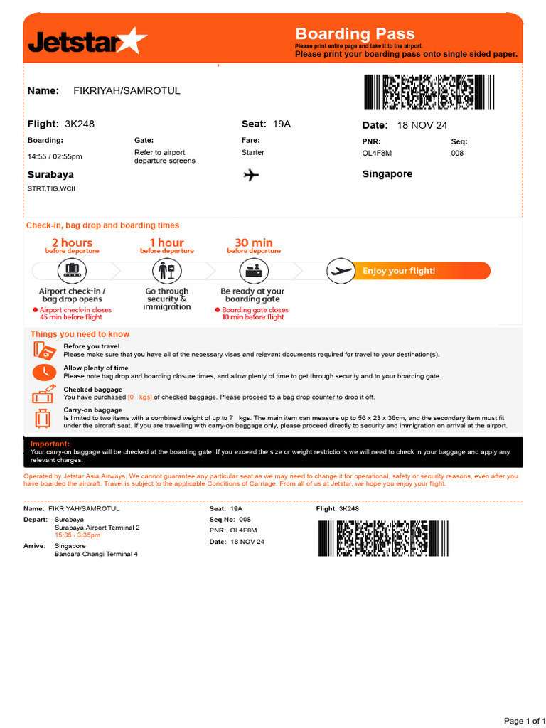 Jetstar Flight 3K248 Boarding Pass | PDF | Airport | Aviation